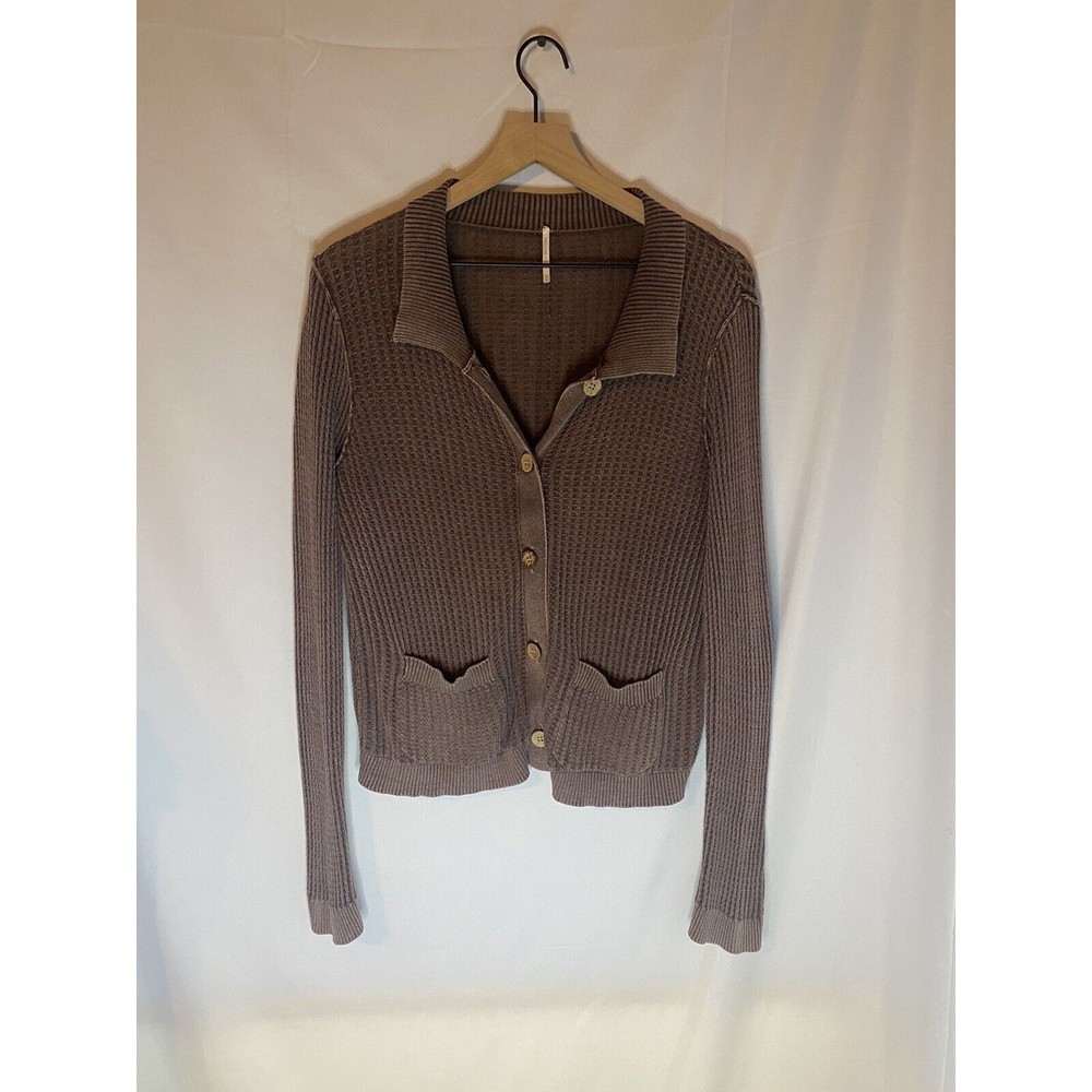 Hello Nite Waffle Knit Sweater Jacket Short Brown Size M